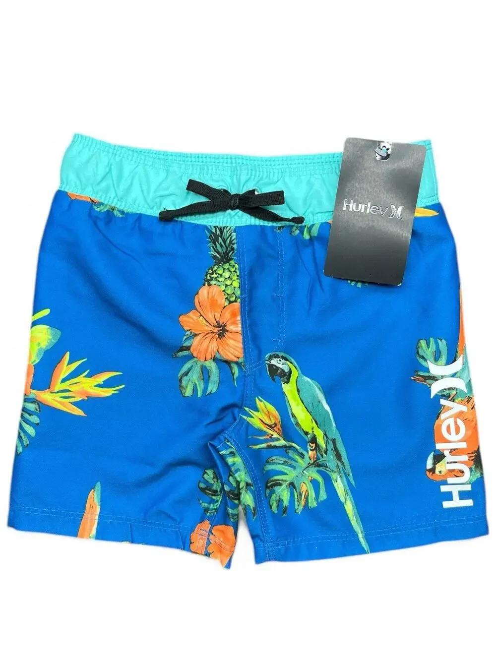 Hurley Toddler Boys 2T Swim Trunk Trop Parrot Pineapple Hibiscus Neptune Blue